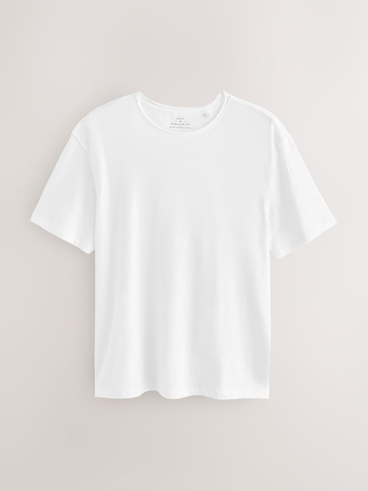 White Lightweight Slub Raw Edge Neck T-Shirt - Image 1 of 3