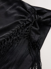 Black Satin Maxi Fringe Detail Sarong - Image 7 of 8