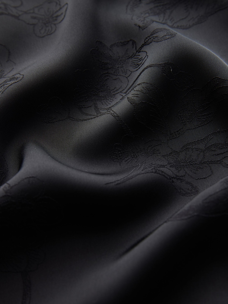 Black Satin Maxi Fringe Detail Sarong - Image 8 of 8