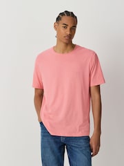 Pink Lightweight Slub Raw Edge Neck T-Shirt - Image 1 of 7