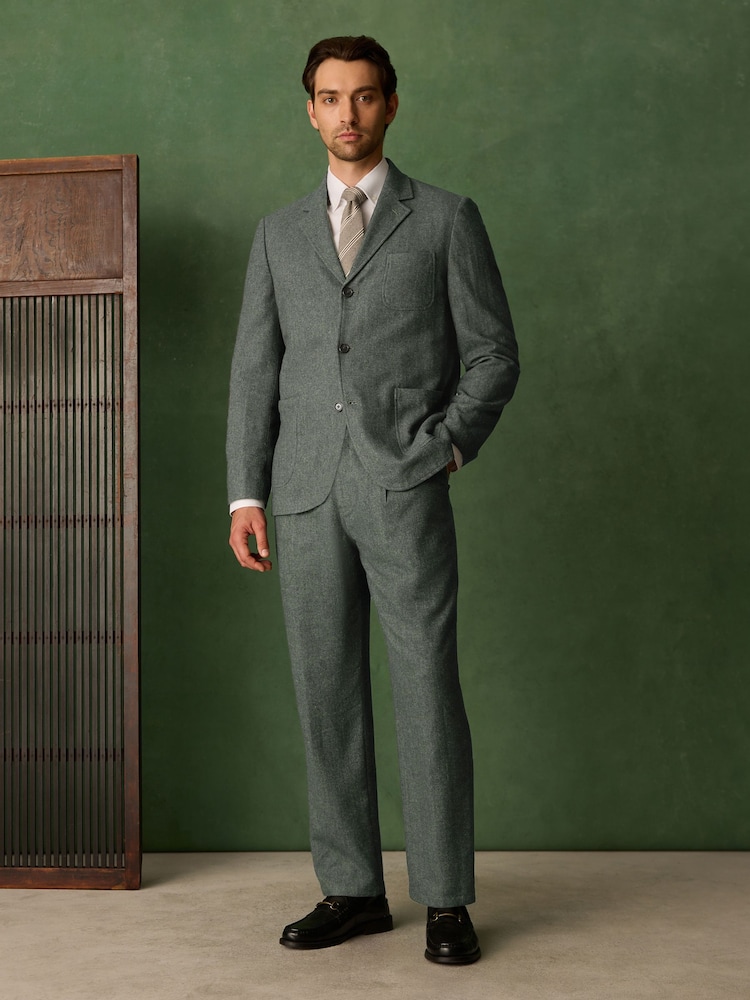 Green Relaxed Fit With Nova Fides Italian Wool Textured Herringbone Suit Jacket - Image 2 of 13 Green Relaxed Fit With Nova Fides Italian Wool Textured Herringbone Suit Jacket - Image 2 of 13