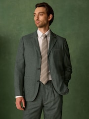 Green Relaxed Fit With Nova Fides Italian Wool Textured Herringbone Suit Jacket - Image 3 of 13