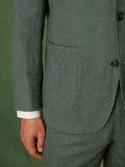 Green Relaxed Fit With Nova Fides Italian Wool Textured Herringbone Suit Jacket - Image 6 of 13