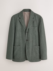 Green Relaxed Fit With Nova Fides Italian Wool Textured Herringbone Suit Jacket - Image 8 of 13