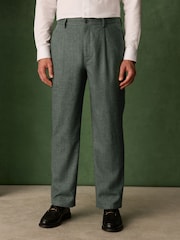 Green Relaxed Fit With Nova Fides Italian Wool Textured Herringbone Suit Trousers - Image 1 of 10