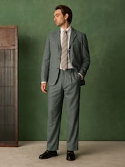 Green Relaxed Fit With Nova Fides Italian Wool Textured Herringbone Suit Trousers - Image 2 of 10