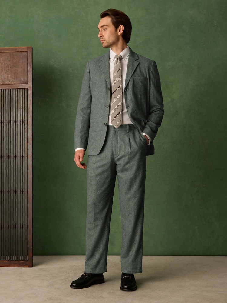 Green Relaxed Fit With Nova Fides Italian Wool Textured Herringbone Suit Trousers - Image 2 of 10 Green Relaxed Fit With Nova Fides Italian Wool Textured Herringbone Suit Trousers - Image 2 of 10