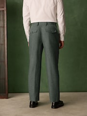 Green Relaxed Fit With Nova Fides Italian Wool Textured Herringbone Suit Trousers - Image 3 of 10
