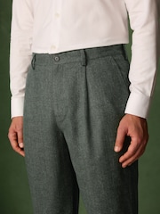 Green Relaxed Fit With Nova Fides Italian Wool Textured Herringbone Suit Trousers - Image 4 of 10