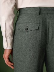 Green Relaxed Fit With Nova Fides Italian Wool Textured Herringbone Suit Trousers - Image 5 of 10