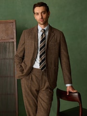Brown Relaxed Fit Textured Check Suit Jacket With Wool - Image 1 of 12