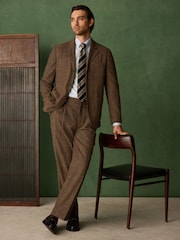 Brown Relaxed Fit Textured Check Suit Jacket With Wool - Image 2 of 12