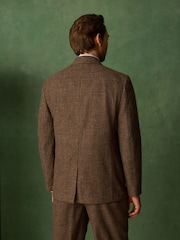 Brown Relaxed Fit Textured Check Suit Jacket With Wool - Image 3 of 12