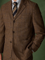 Brown Relaxed Fit Textured Check Suit Jacket With Wool - Image 4 of 12
