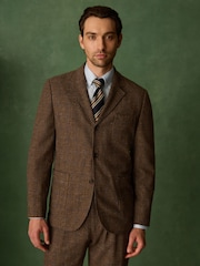 Brown Relaxed Fit Textured Check Suit Jacket With Wool - Image 5 of 12