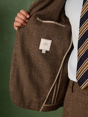 Brown Relaxed Fit Textured Check Suit Jacket With Wool - Image 6 of 12