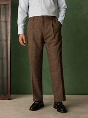 Brown Relaxed Fit Textured Check Suit Trousers With Wool - Image 1 of 11