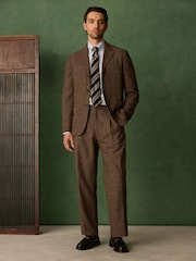 Brown Relaxed Fit Textured Check Suit Trousers With Wool - Image 2 of 11