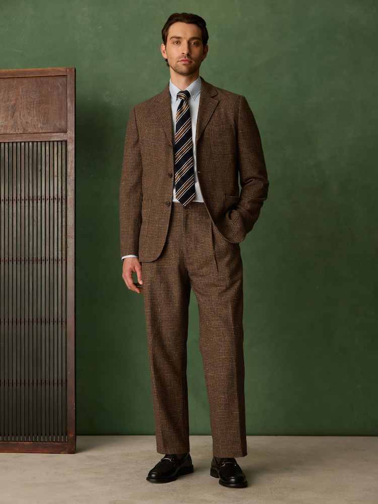 Brown Relaxed Fit Textured Check Suit Trousers With Wool - Image 2 of 11