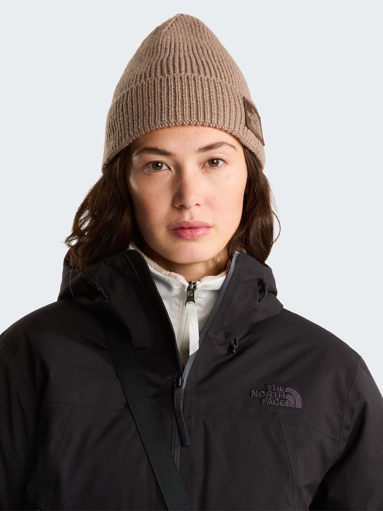 The North Face Brown Logo Box Cuffed Beanie - Image 1 of 3