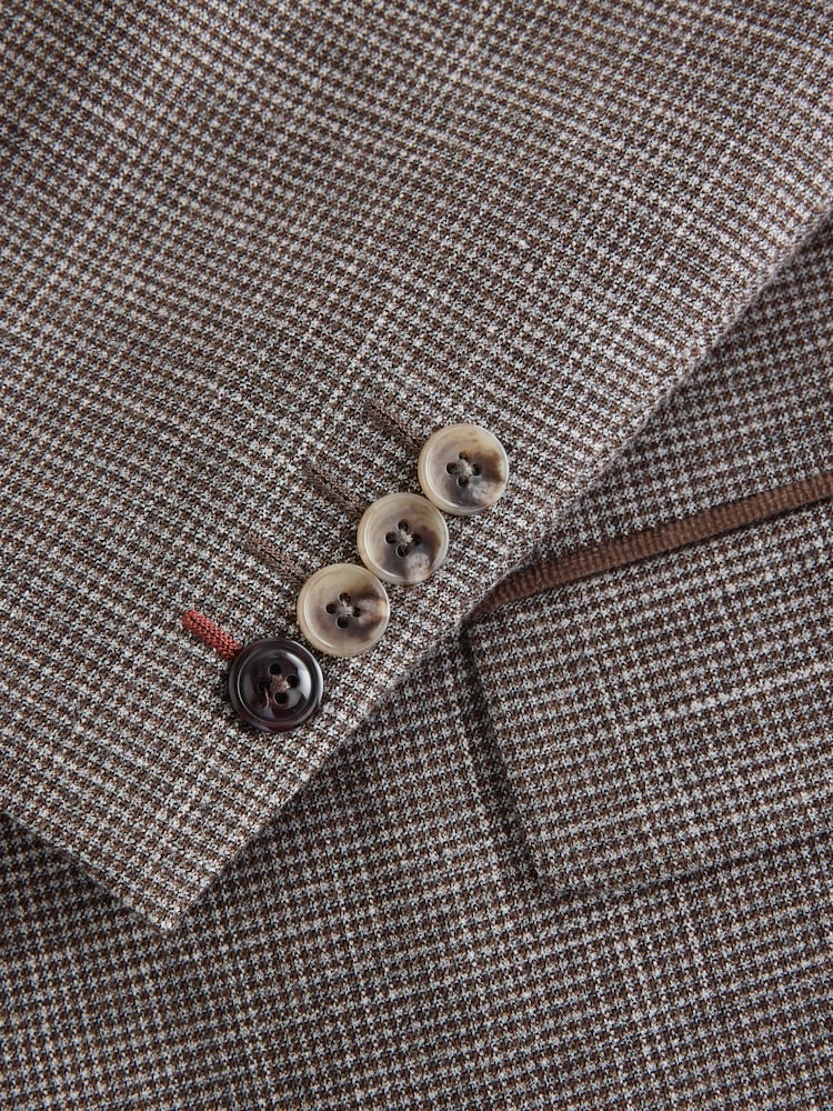 Marrón - Chaqueta de traje de corte estándar con ribetes y diseño texturizado de pata de gallo pequeña - Imagen 11 de 11