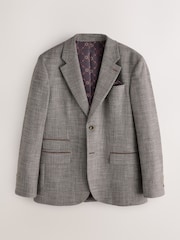 Brown Regular Fit Trimmed Puppytooth Texture Suit Jacket - Image 7 of 12