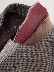 Brown Regular Fit Trimmed Puppytooth Texture Suit Jacket - Image 8 of 12