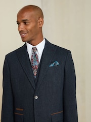 Marineblau - Regular Fit Nova Fides Italian Wool Blend Trimmed Textured Suit Jacket - Bild 4 von 4