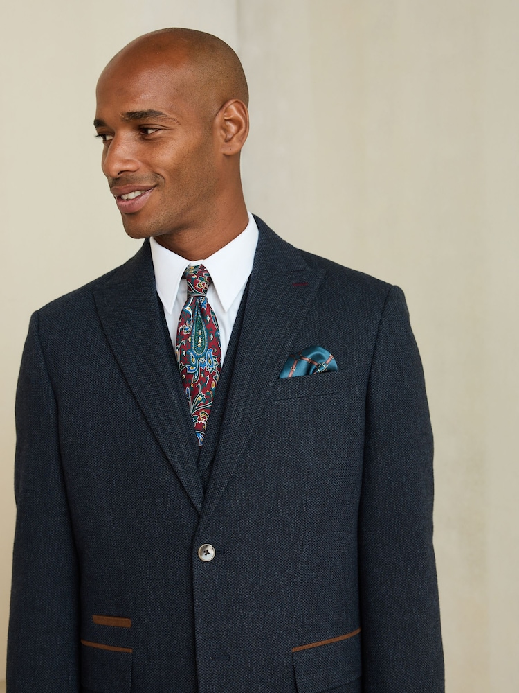 Marineblau - Regular Fit Nova Fides Italian Wool Blend Trimmed Textured Suit Jacket - Bild 4 von 4 Marineblau - Regular Fit Nova Fides Italian Wool Blend Trimmed Textured Suit Jacket - Bild 4 von 4