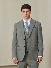 Boja žalfije Zeleno - Regular Fit Nova Fides Italian Wool Blend Trimmed Textured Suit Jacket - Slika 1 od 13