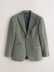 Boja žalfije Zeleno - Regular Fit Nova Fides Italian Wool Blend Trimmed Textured Suit Jacket - Slika 8 od 13