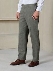 Boja žalfije Zeleno - Regular Fit Nova Fides Italian Wool Blend Trimmed Textured Suit Trousers - Slika 1 od 10
