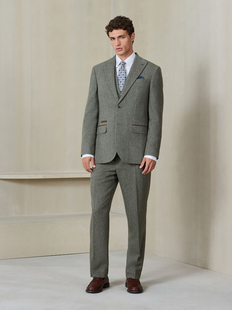 Boja žalfije Zeleno - Regular Fit Nova Fides Italian Wool Blend Trimmed Textured Suit Trousers - Slika 2 od 10 Boja žalfije Zeleno - Regular Fit Nova Fides Italian Wool Blend Trimmed Textured Suit Trousers - Slika 2 od 10