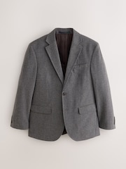 Grey Regular Fit Wool Blend Textured Check Suit Jacket - Image 1 of 4