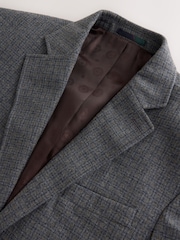 Grey Regular Fit Wool Blend Textured Check Suit Jacket - Image 3 of 4