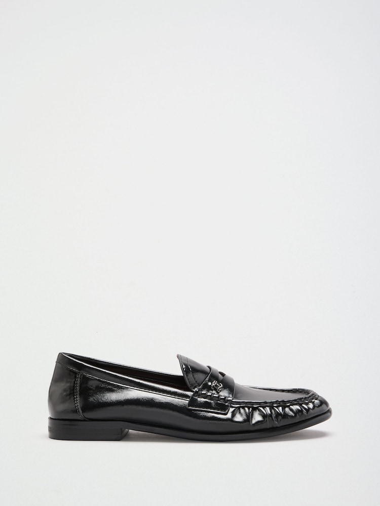 Lipsy Black Standard Fit Ruched Flat Slim Slip On Branded Pin Penny Loafers - Image 2 of 5 Lipsy Black Standard Fit Ruched Flat Slim Slip On Branded Pin Penny Loafers - Image 2 of 5