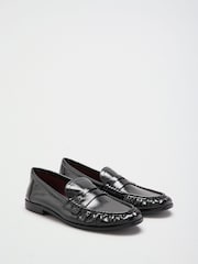 Lipsy Black Standard Fit Ruched Flat Slim Slip On Branded Pin Penny Loafers - Image 3 of 5