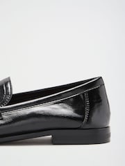 Lipsy Black Standard Fit Ruched Flat Slim Slip On Branded Pin Penny Loafers - Image 5 of 5