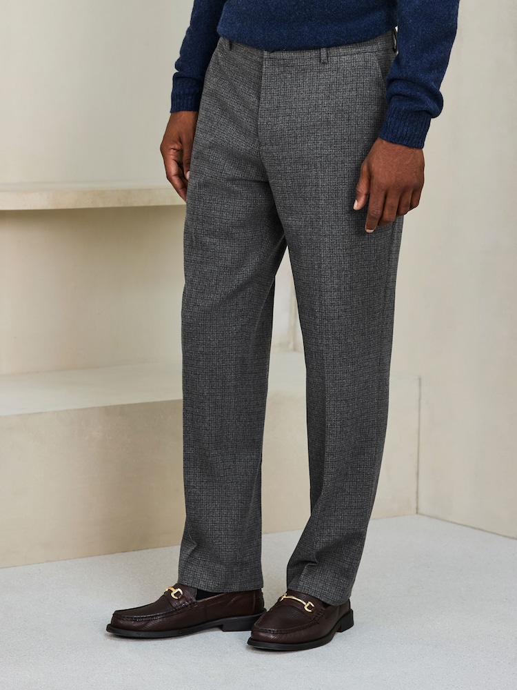 Grey Regular Fit Wool Blend Textured Check Suit Trousers - Image 2 of 4 Grey Regular Fit Wool Blend Textured Check Suit Trousers - Image 2 of 4
