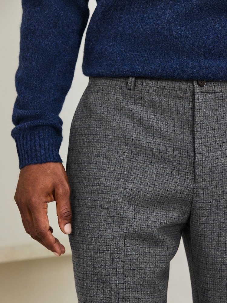 Grey Regular Fit Wool Blend Textured Check Suit Trousers - Image 4 of 4 Grey Regular Fit Wool Blend Textured Check Suit Trousers - Image 4 of 4