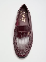 Lipsy Burgundy Red Standard Fit Ruched Flat Slim Slip On Branded Pin Penny Loafers - Image 1 of 5
