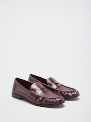 Lipsy Burgundy Red Standard Fit Ruched Flat Slim Slip On Branded Pin Penny Loafers - Image 2 of 5