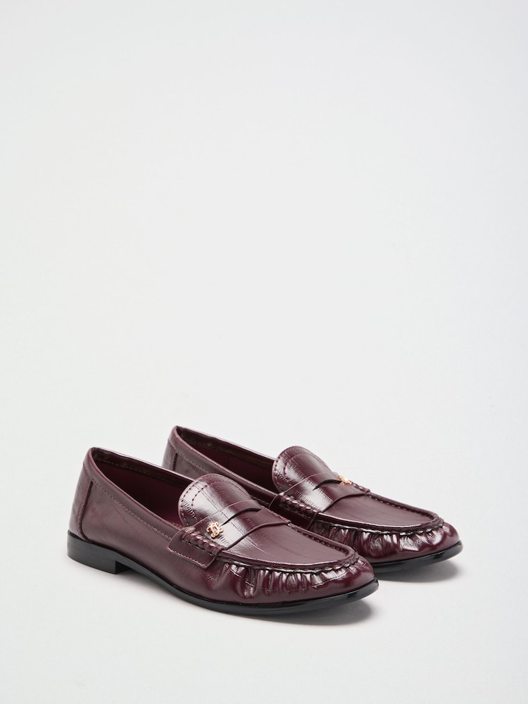 Lipsy Burgundy Red Standard Fit Ruched Flat Slim Slip On Branded Pin Penny Loafers - Image 2 of 5 Lipsy Burgundy Red Standard Fit Ruched Flat Slim Slip On Branded Pin Penny Loafers - Image 2 of 5