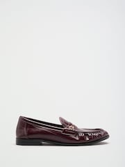 Lipsy Burgundy Red Standard Fit Ruched Flat Slim Slip On Branded Pin Penny Loafers - Image 3 of 5