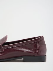 Lipsy Burgundy Red Standard Fit Ruched Flat Slim Slip On Branded Pin Penny Loafers - Image 4 of 5