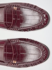Lipsy Burgundy Red Standard Fit Ruched Flat Slim Slip On Branded Pin Penny Loafers - Image 5 of 5