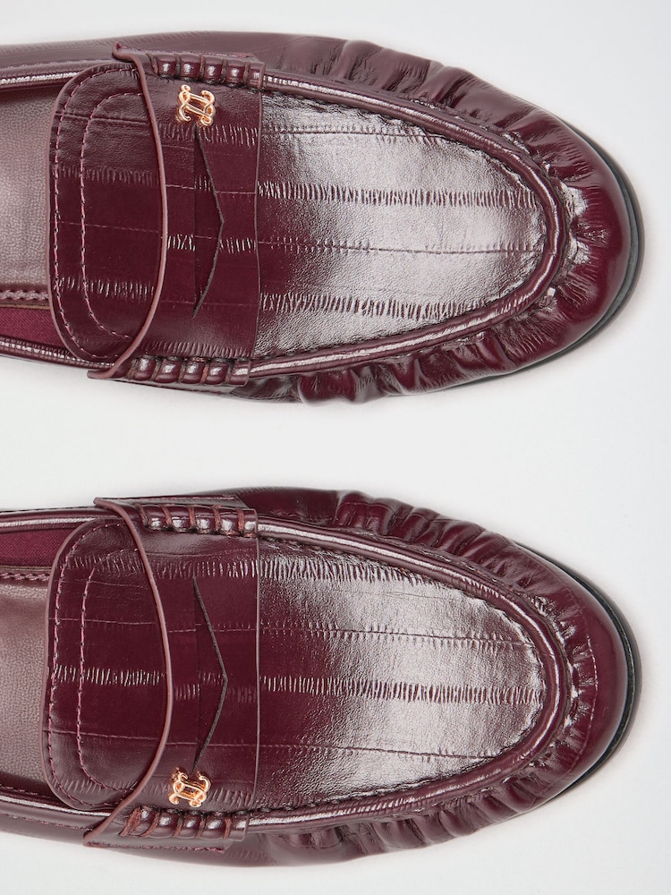Lipsy Burgundy Red Standard Fit Ruched Flat Slim Slip On Branded Pin Penny Loafers - Image 5 of 5 Lipsy Burgundy Red Standard Fit Ruched Flat Slim Slip On Branded Pin Penny Loafers - Image 5 of 5