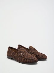 Lipsy Leopard Standard Fit Ruched Flat Slim Slip On Branded Pin Penny Loafers - Image 2 of 5