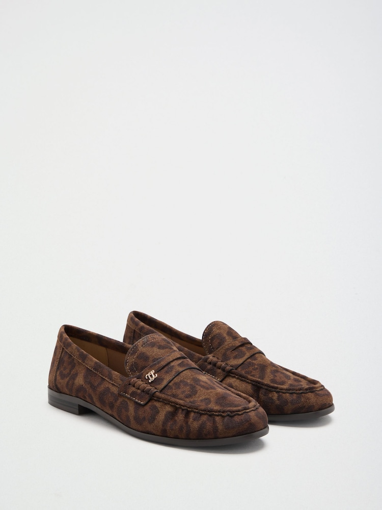 Lipsy Leopard Standard Fit Ruched Flat Slim Slip On Branded Pin Penny Loafers - Image 2 of 5