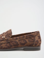 Lipsy Leopard Standard Fit Ruched Flat Slim Slip On Branded Pin Penny Loafers - Image 3 of 5